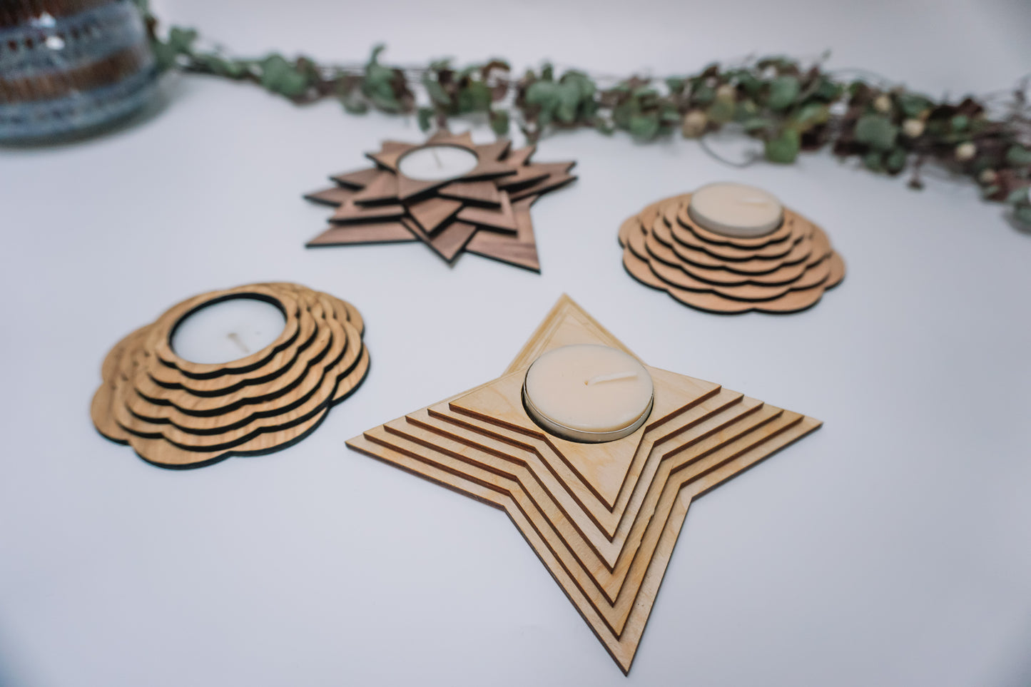 Houten kerst theelichthouder