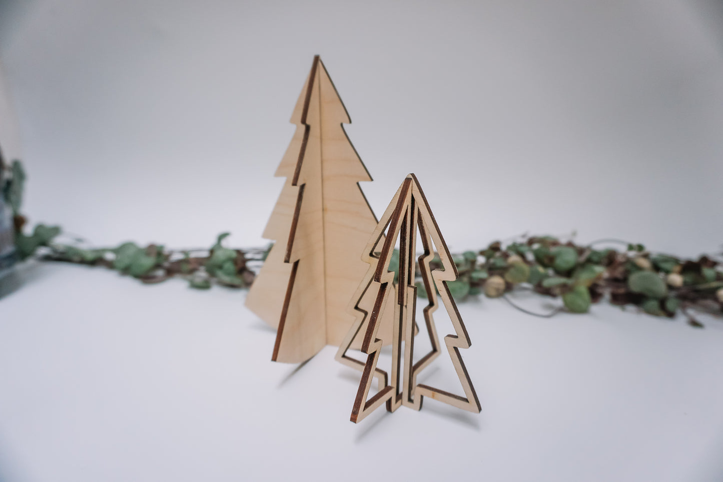 Set houten kerstbomen
