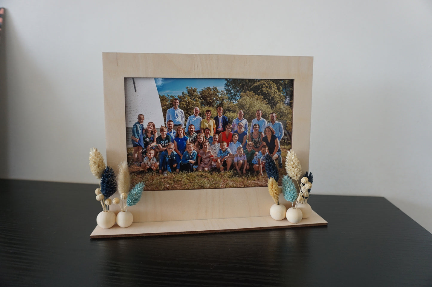 XL houten fotokader met droogbloemparels