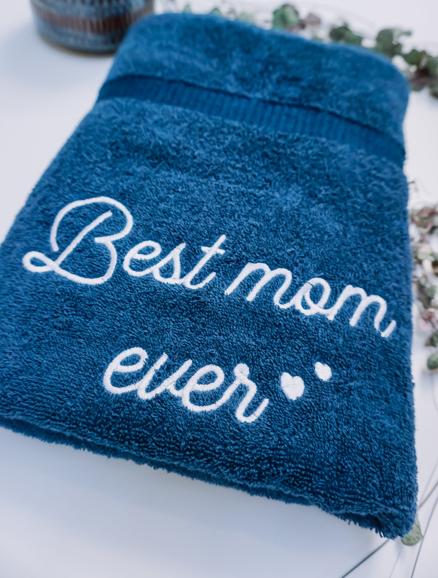 Geborduurde badhanddoek 'Best mom ever'