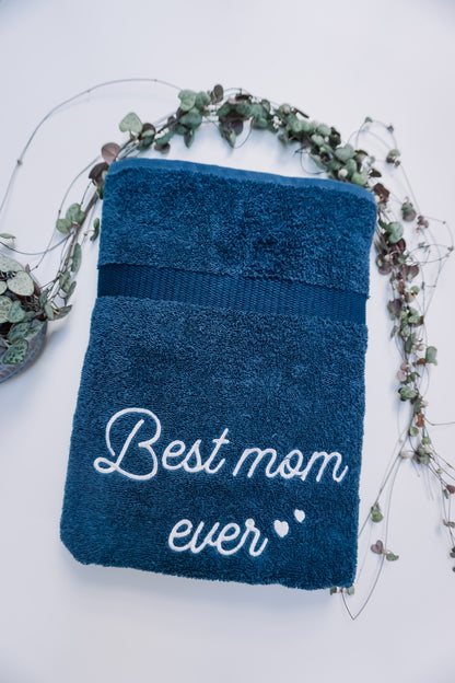 Geborduurde badhanddoek 'Best mom ever'