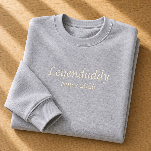 Geborduurde sweater Legendaddy voor Vaderdag bij Krea-Haus in West-Vlaanderen