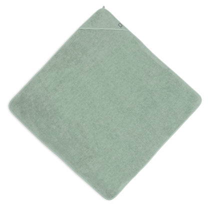 Badcape badstof 100x100 cm in ash green van Jollein, zachte badcape voor baby die geborduurd kan worden met naam en leuk is als geboortegeschenk.