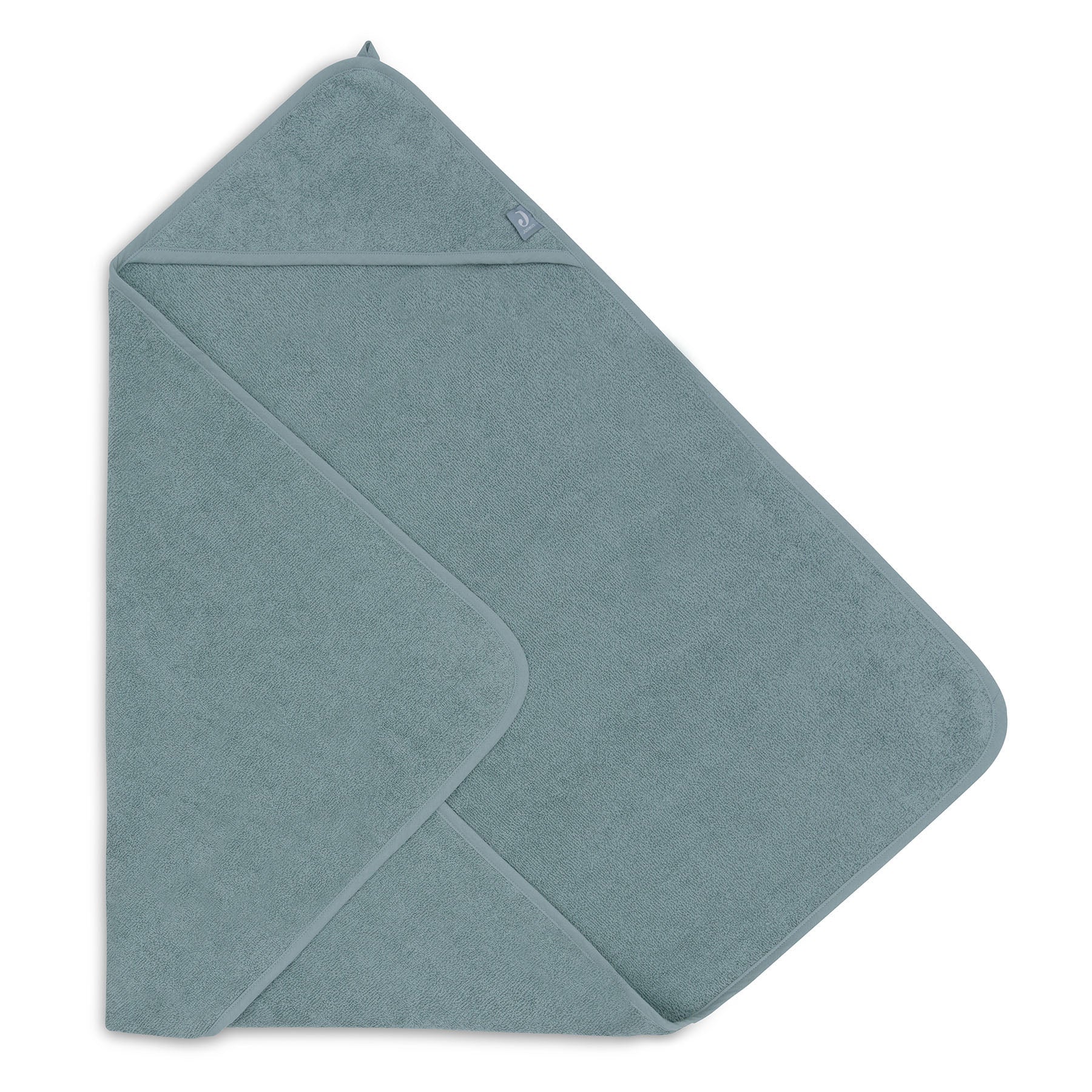 Schuin gevouwen badcape badstof 100x100 cm in sea green van Jollein, gepersonaliseerde badcape voor baby die geborduurd kan worden met naam.