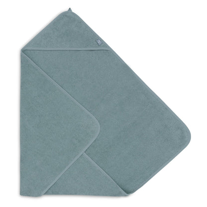 Schuin gevouwen badcape badstof 100x100 cm in sea green van Jollein, gepersonaliseerde badcape voor baby die geborduurd kan worden met naam.