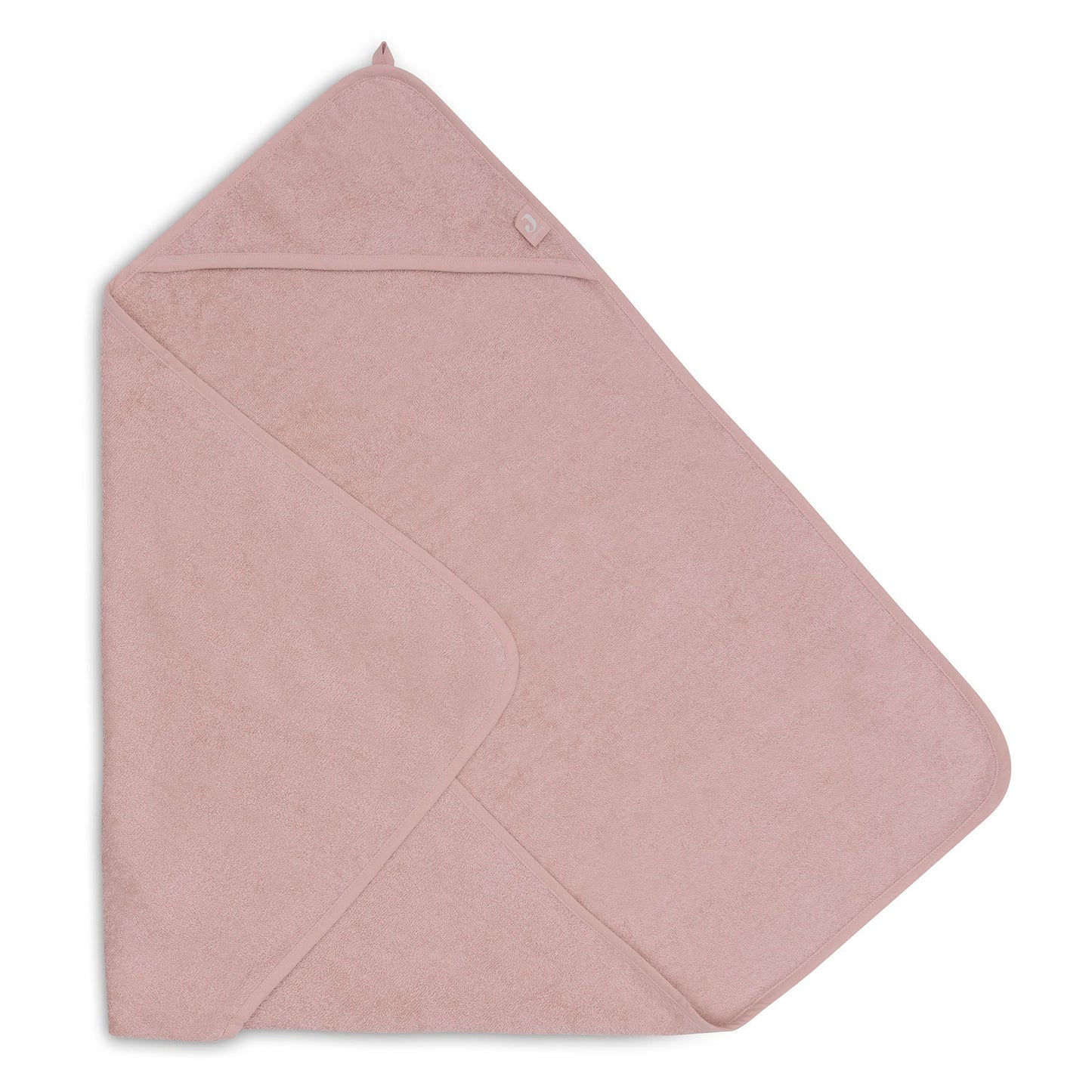 Schuin gevouwen badcape badstof 100x100 cm in wild rose van Jollein, gepersonaliseerde badcape voor baby die geborduurd kan worden met naam.