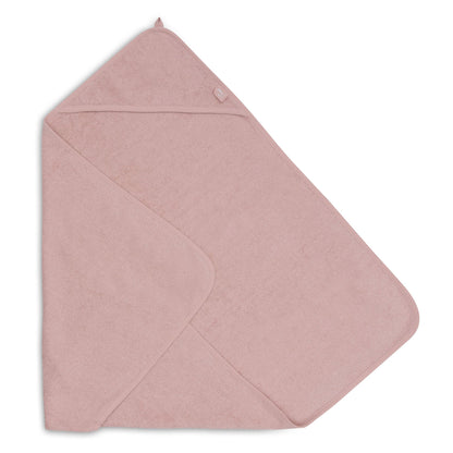 Schuin gevouwen badcape badstof 100x100 cm in wild rose van Jollein, gepersonaliseerde badcape voor baby die geborduurd kan worden met naam.