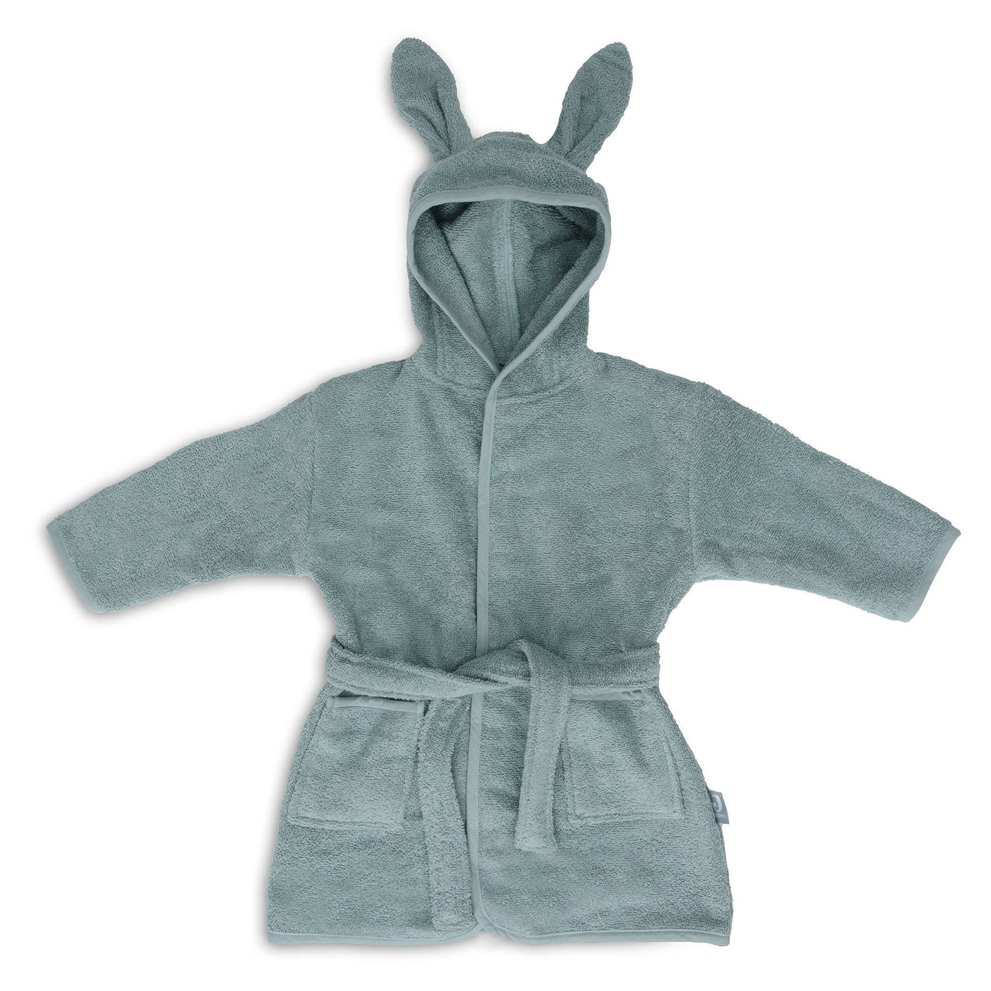 Badjas 1-2 jaar in sea green van Jollein, zachte kinderbadjas met capuchon en oortjes die geborduurd kan worden met naam.