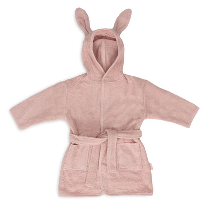 Badjas 1-2 jaar in wild rose van Jollein, zachte kinderbadjas met capuchon en oortjes die geborduurd kan worden met naam.