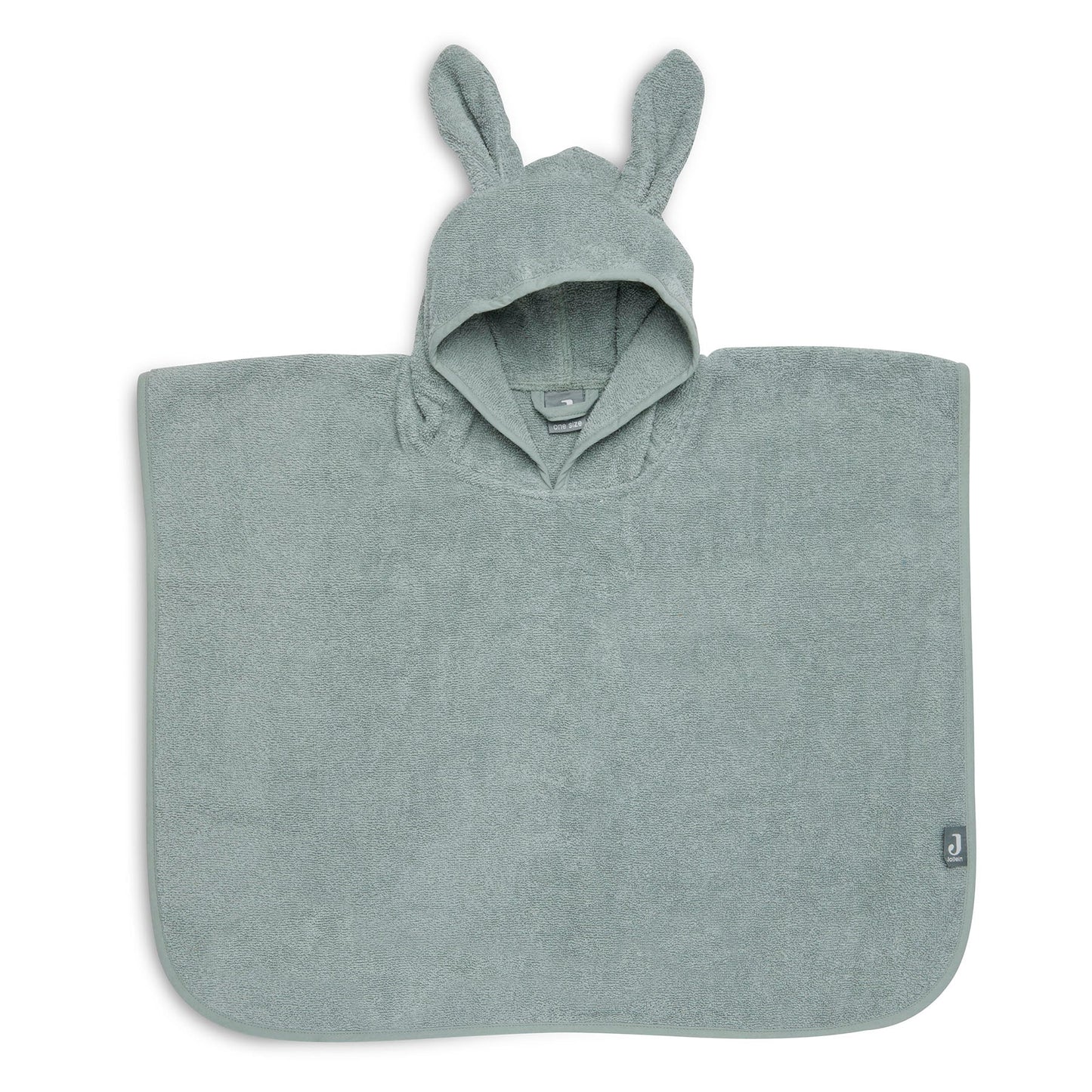 Badponcho badstof in ash green van Jollein, zachte badponcho voor baby met capuchon en oortjes die geborduurd kan worden met naam