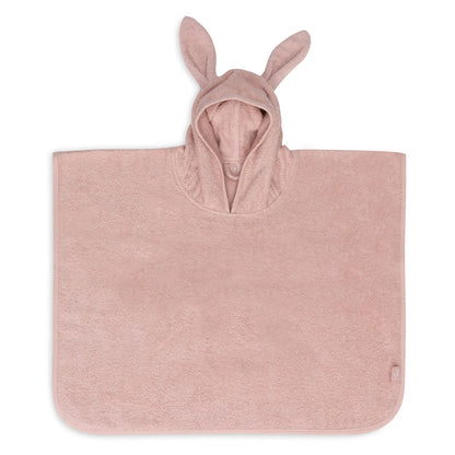 Badponcho badstof in wild rose van Jollein, zachte badponcho voor baby met capuchon en oortjes die geborduurd kan worden met naam