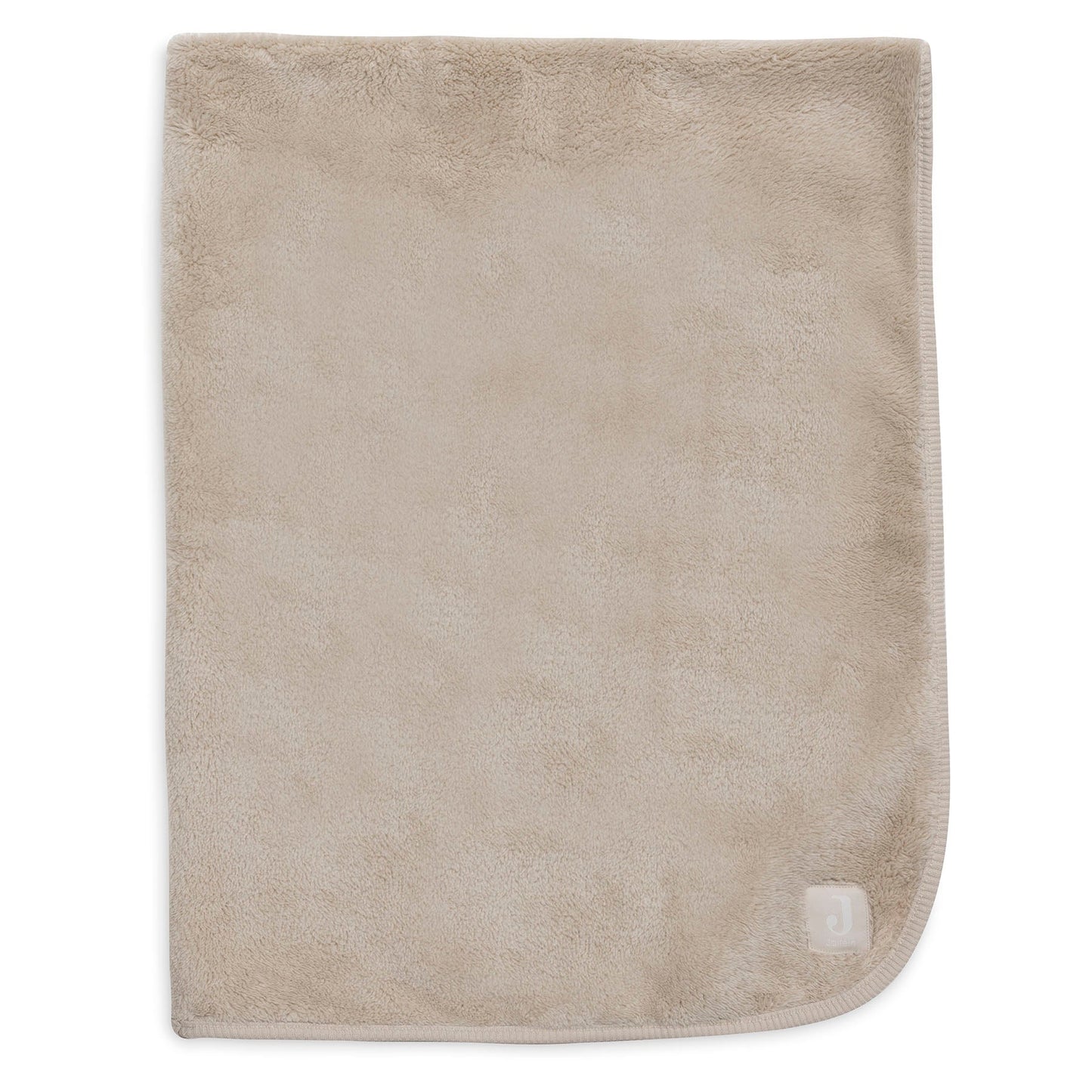 Deken 100x150 cm Basic Jersey Sherpa in warm sand van Jollein, zachte reversible babydeken die geborduurd kan worden met naam.