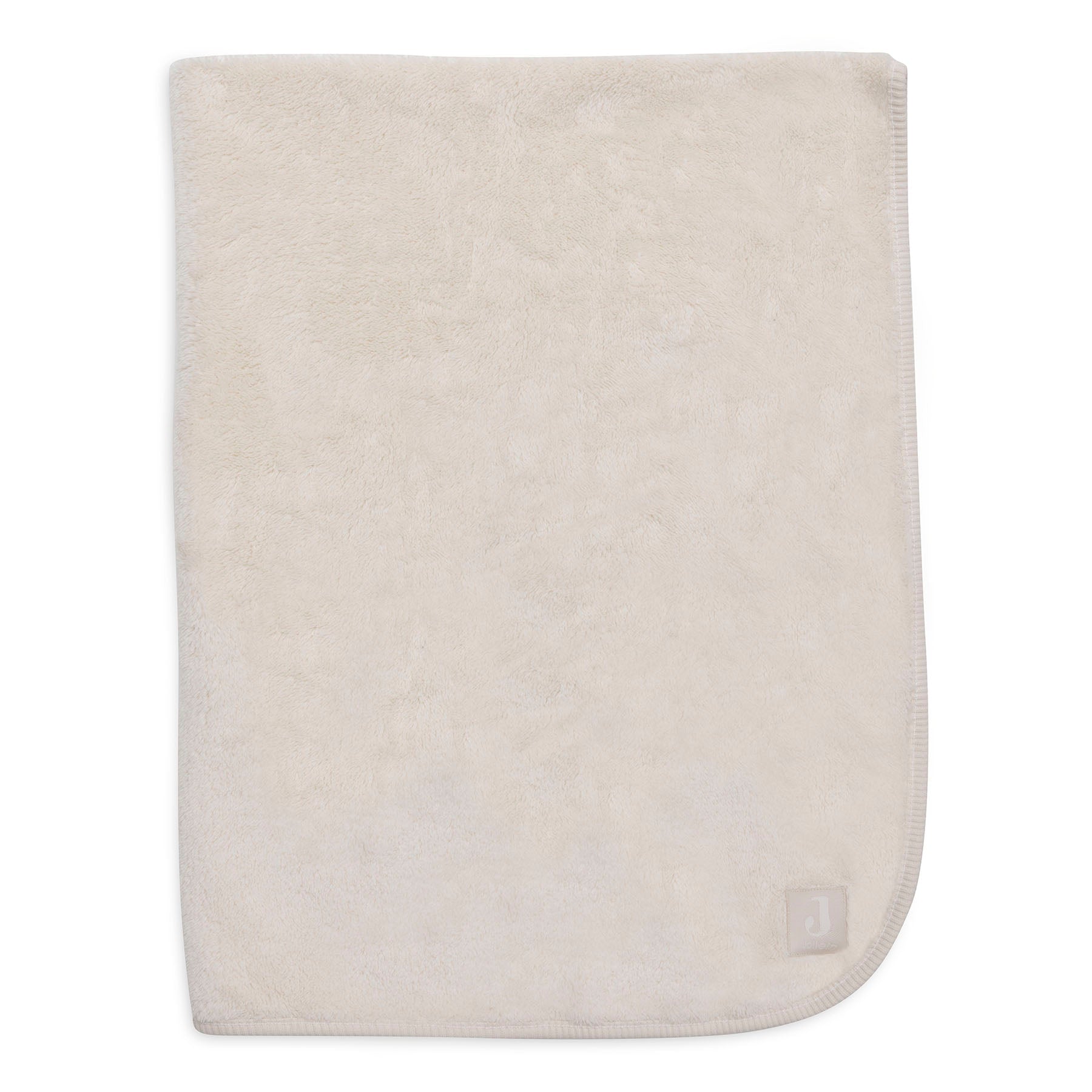 Deken wieg 75x100 cm Basic Jersey Sherpa in oatmeal van Jollein, zachte reversible babydeken die geborduurd kan worden met naam.