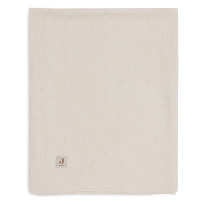 Deken wieg 75x100 cm Cosy Knit Velvet in ivory van Jollein, zachte gebreide babydeken die geborduurd kan worden met naam.