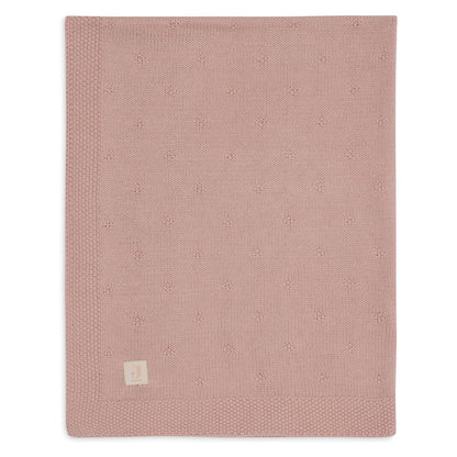 Deken wieg 75x100 cm Cosy Knit Velvet in wild rose van Jollein, zachte gebreide babydeken die geborduurd kan worden met naam.