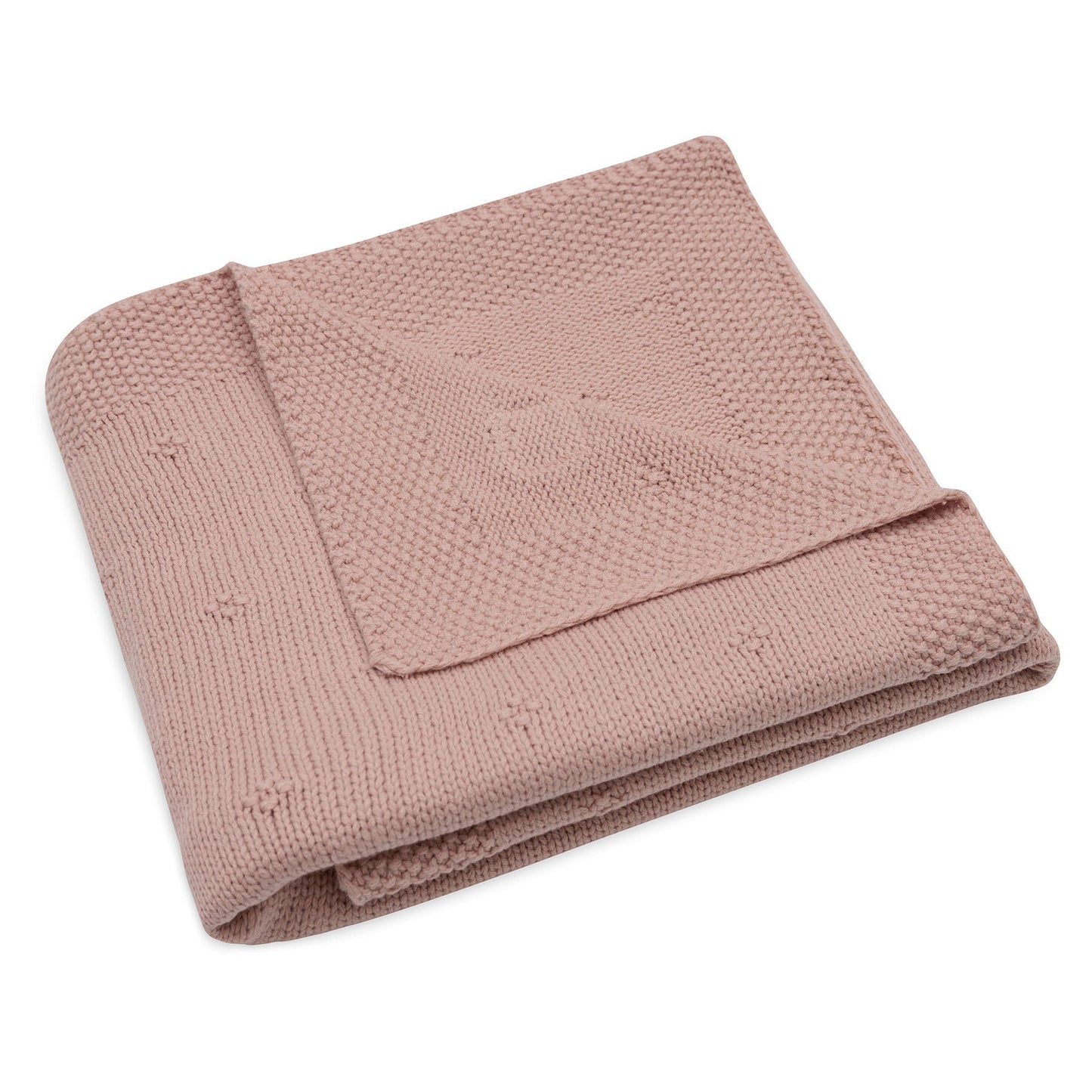 Opgevouwen Cosy Knit Velvet wiegdeken van Jollein in wild rose, warme gebreide babydeken voor de wieg en babykamer.