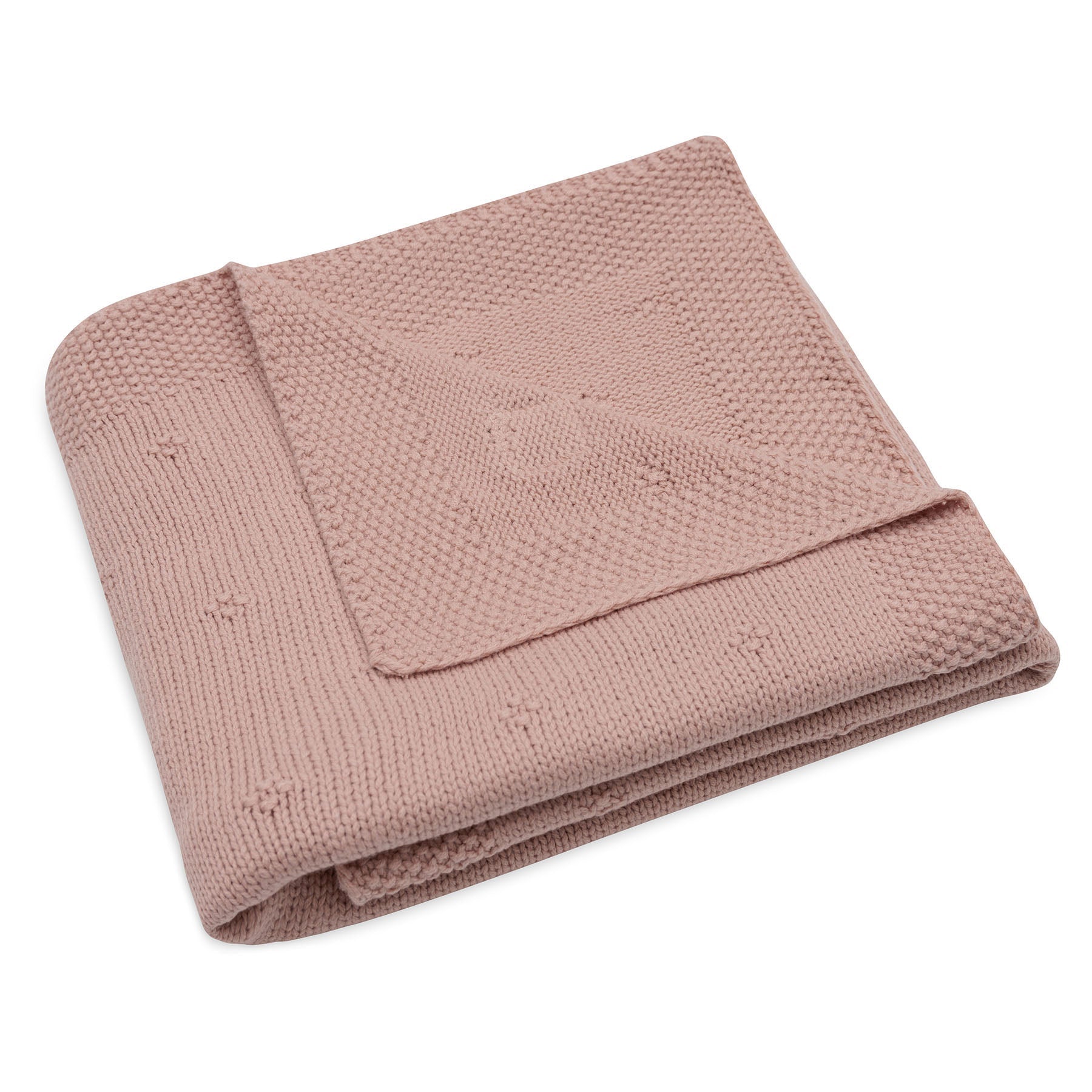 Opgevouwen Cosy Knit Velvet wiegdeken van Jollein in wild rose, warme gebreide babydeken voor de wieg en babykamer.