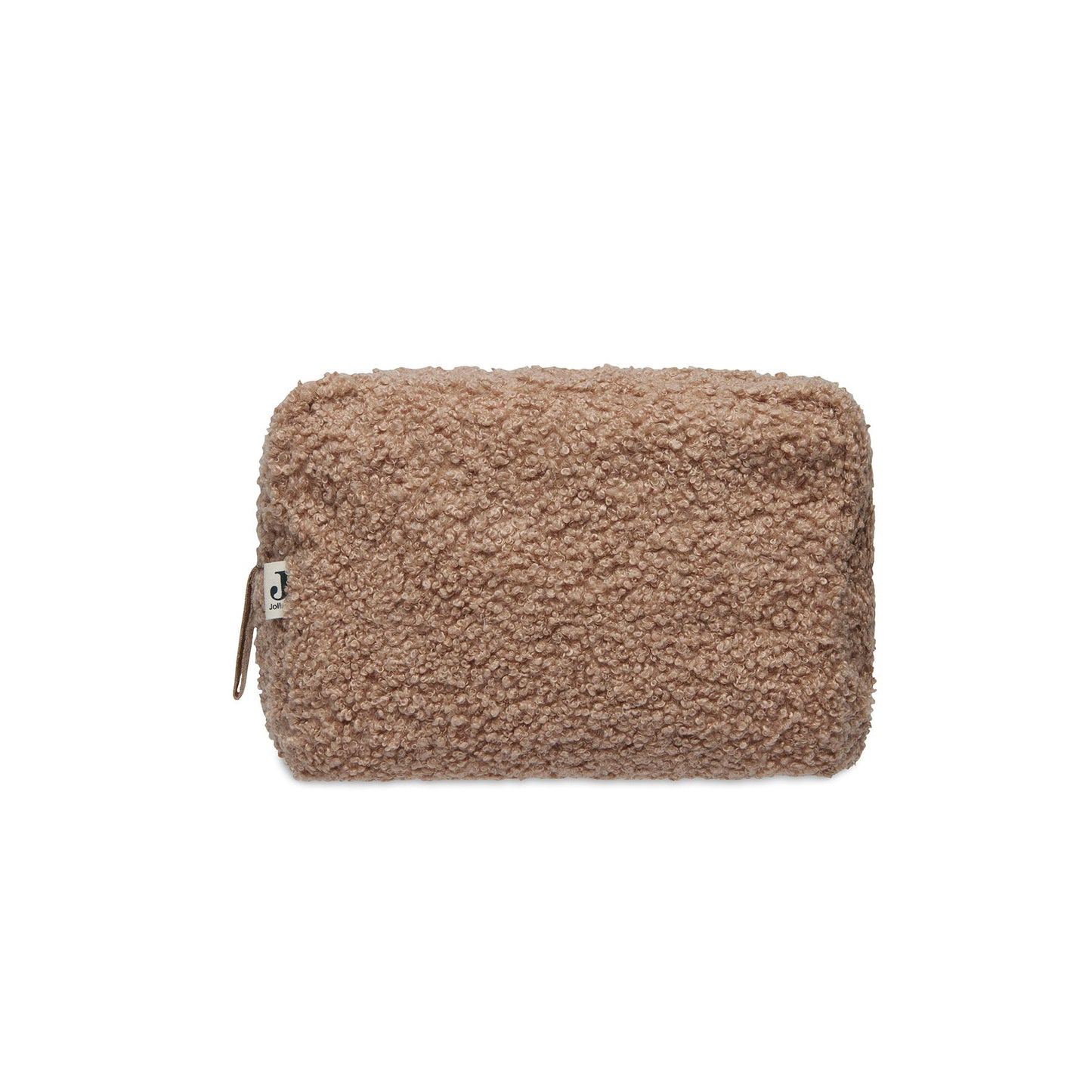 Etui boucle in biscuit (bruin) van Jollein, zacht en handig etui voor babyspulletjes of make-up, kan geborduurd worden met naam.